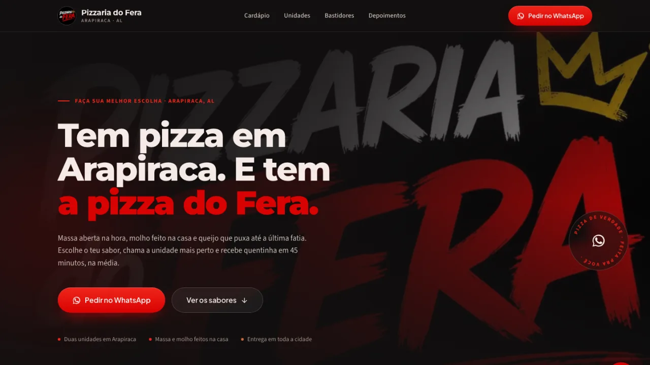 Topo da página da Pizzaria do Fera
