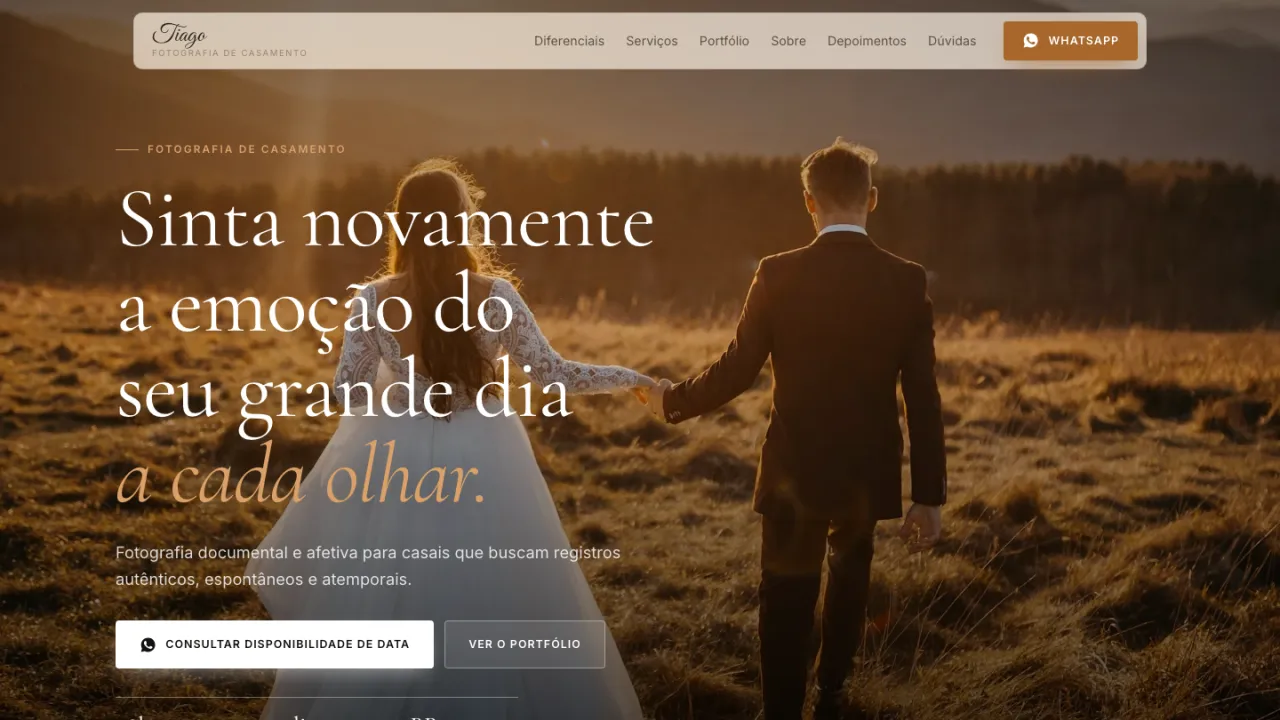 Mockup de site para fotografia de casamento