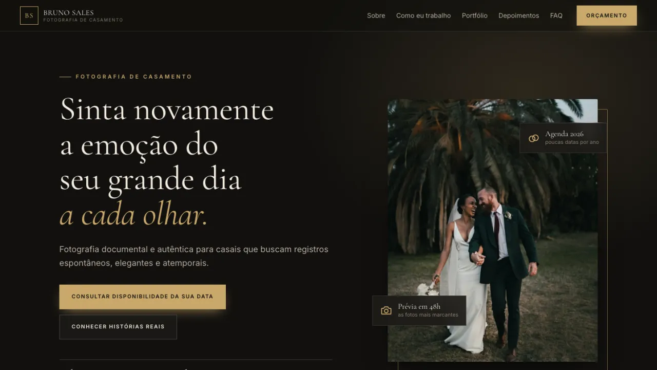 Mockup de site para fotografia de casamento