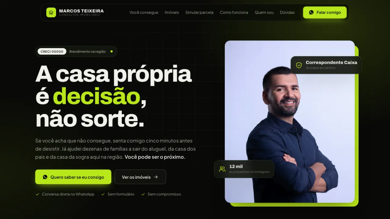 Mockup de site para corretor de imóveis