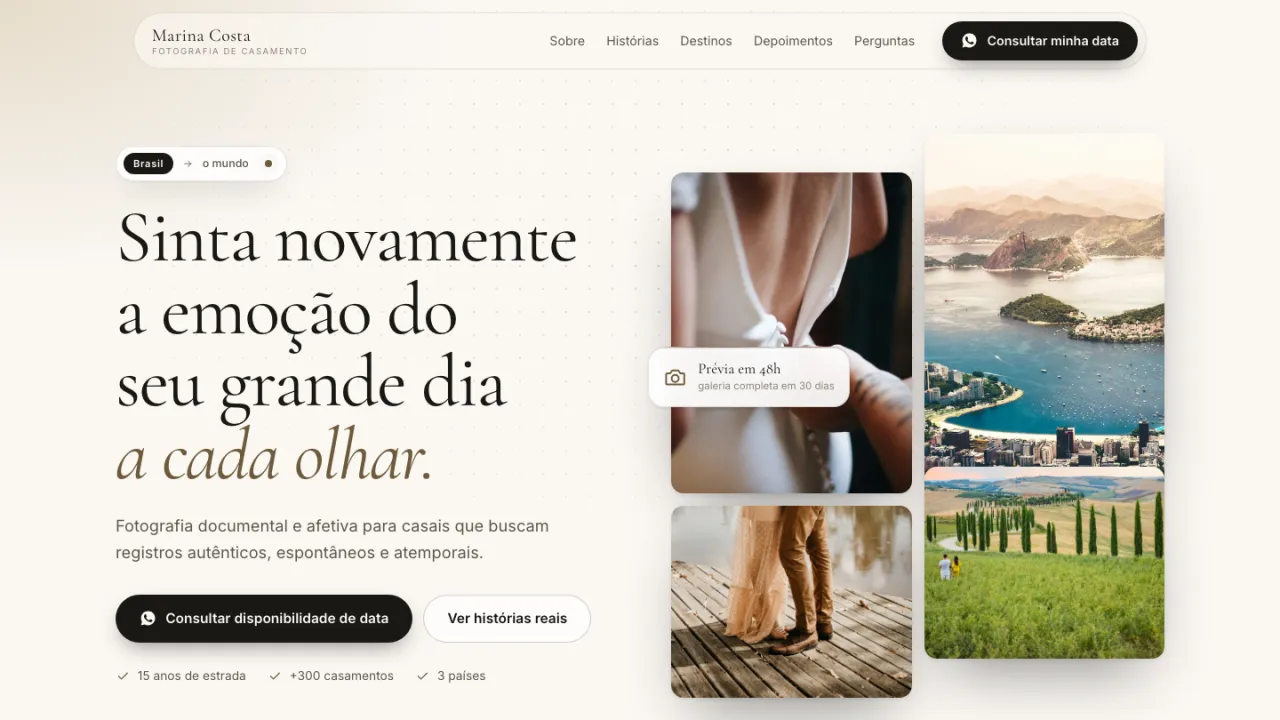 Mockup de site para fotografia