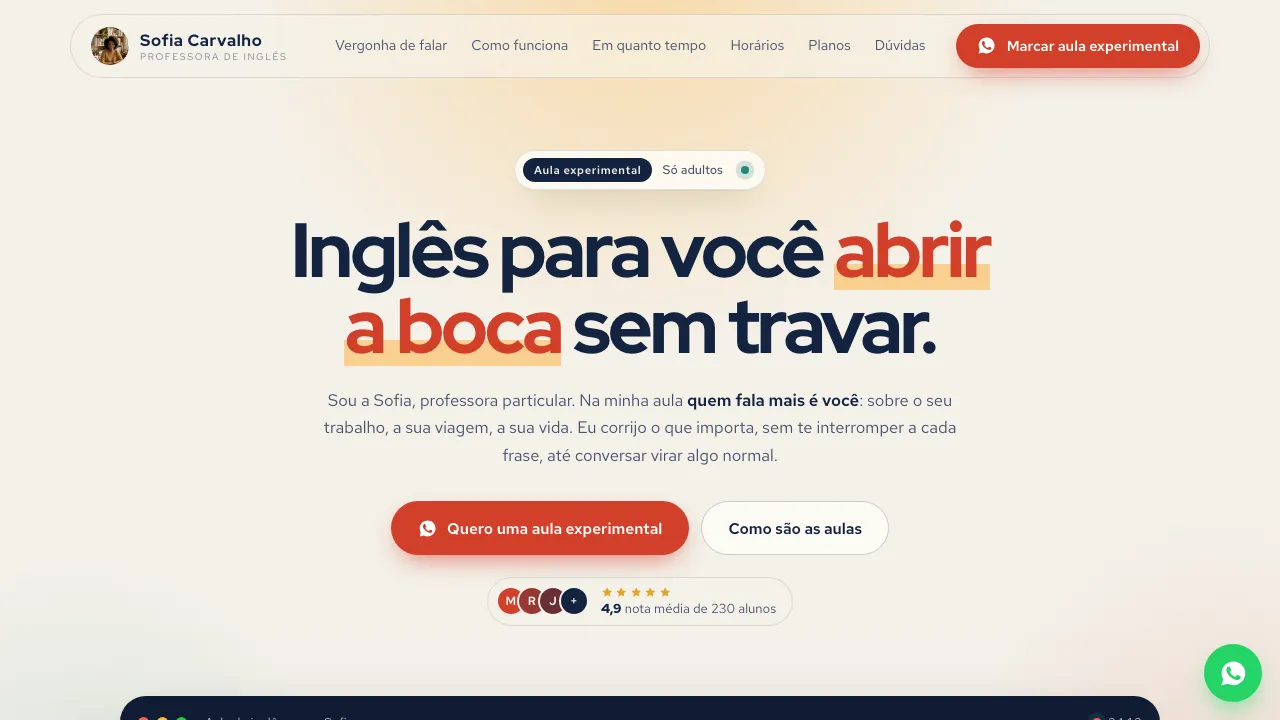 Mockup de site para professora de inglês