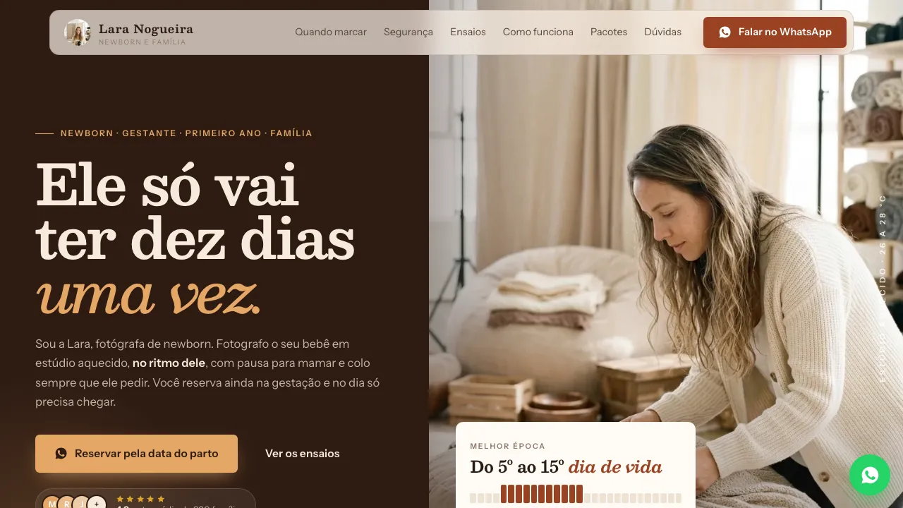 Mockup de site para fotógrafa newborn
