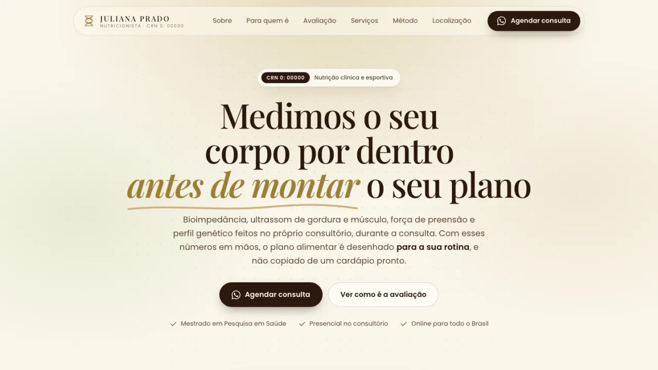 Mockup de site para nutricionista