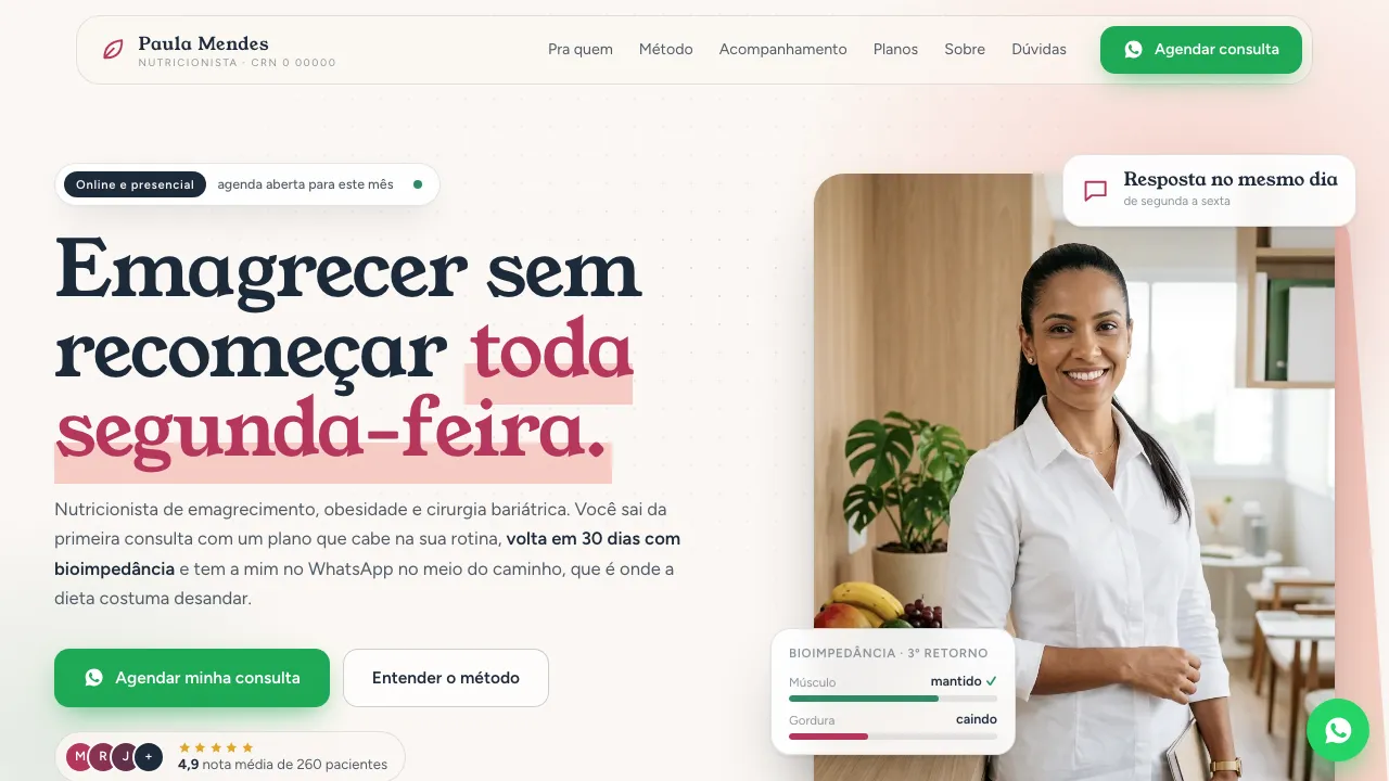 Mockup de site para nutricionista de emagrecimento
