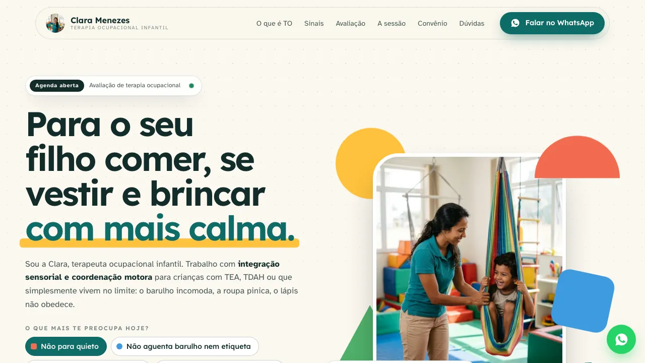 Mockup de site para terapeuta ocupacional infantil